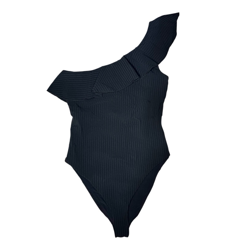 Zara One-Shoulder Black Ribbed Bodysuit